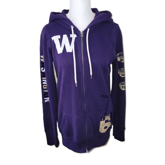 Pink University of Washington Huskey Zip Up Purple & Gold Hoodie Sweatshirt SZ S - Picture 1 of 15